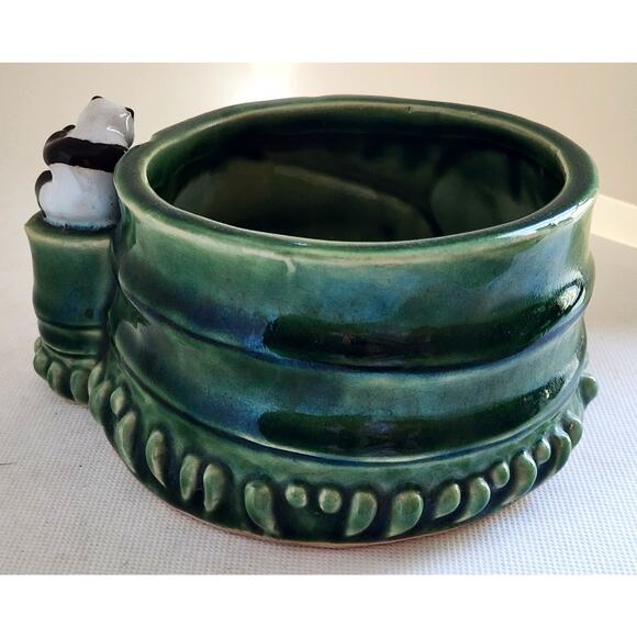 VINTAGE PLANTER-Pottery-Green Bamboo-Panda Bears-Plant Holder-Mid-Century Modern - Picture 6 of 14